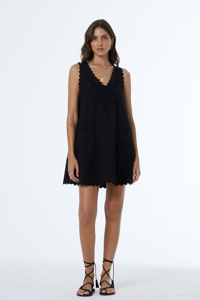 Women's Kiona Mini Swing Dress in Black by YFB
