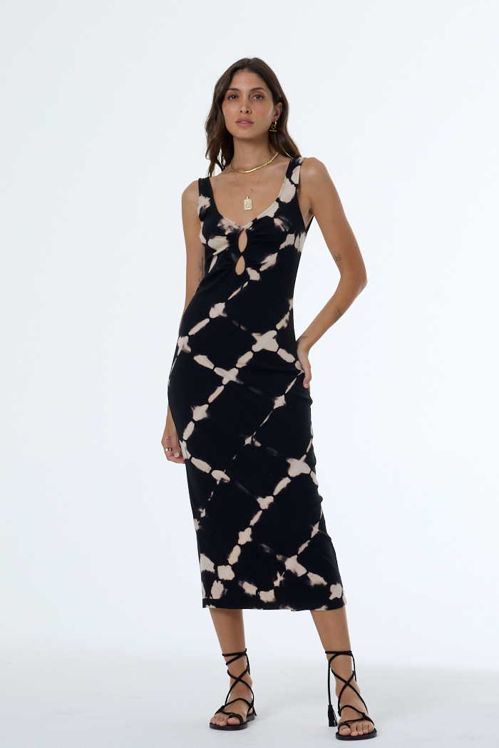 Women's Demios Dress in Black Shibori Wash by YFB