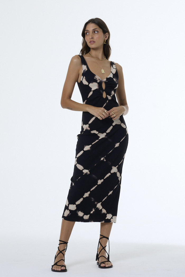 Women's Demios Dress in Black Shibori Wash by YFB