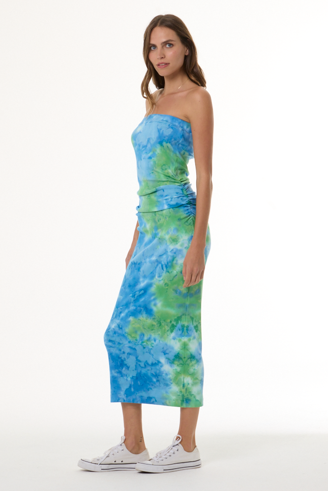 carla strapless maxi dress Women's Rib Midi in Tranquil Blue Splash Wash by YFB graduation dress boots-25 Color:Pink/Black Grey Suit, Brown Shoes: