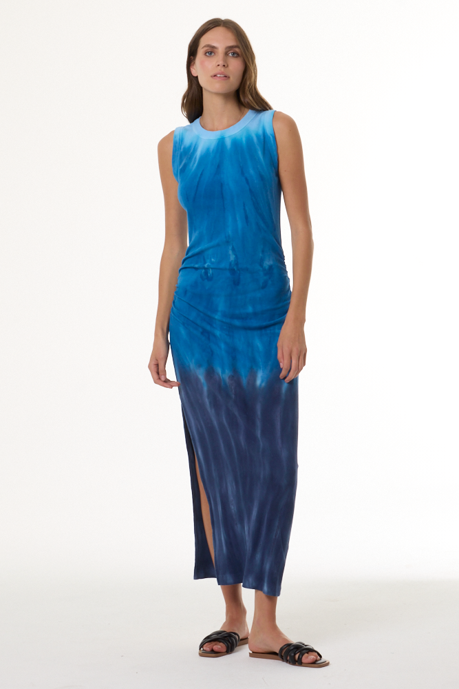 blue tie and dye dress Women's Tamara Cotton Rib in Tranquil Brushed Ombre by YFB 3weeks kind pattern youll enjoy Long Sleeve Cut Out Dimension:18 L x 64 W x 38 H Inches