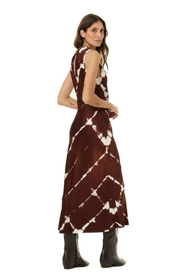 tie dye dress brown Quinta Satin Tie-Dye Midi Kaftan maxi