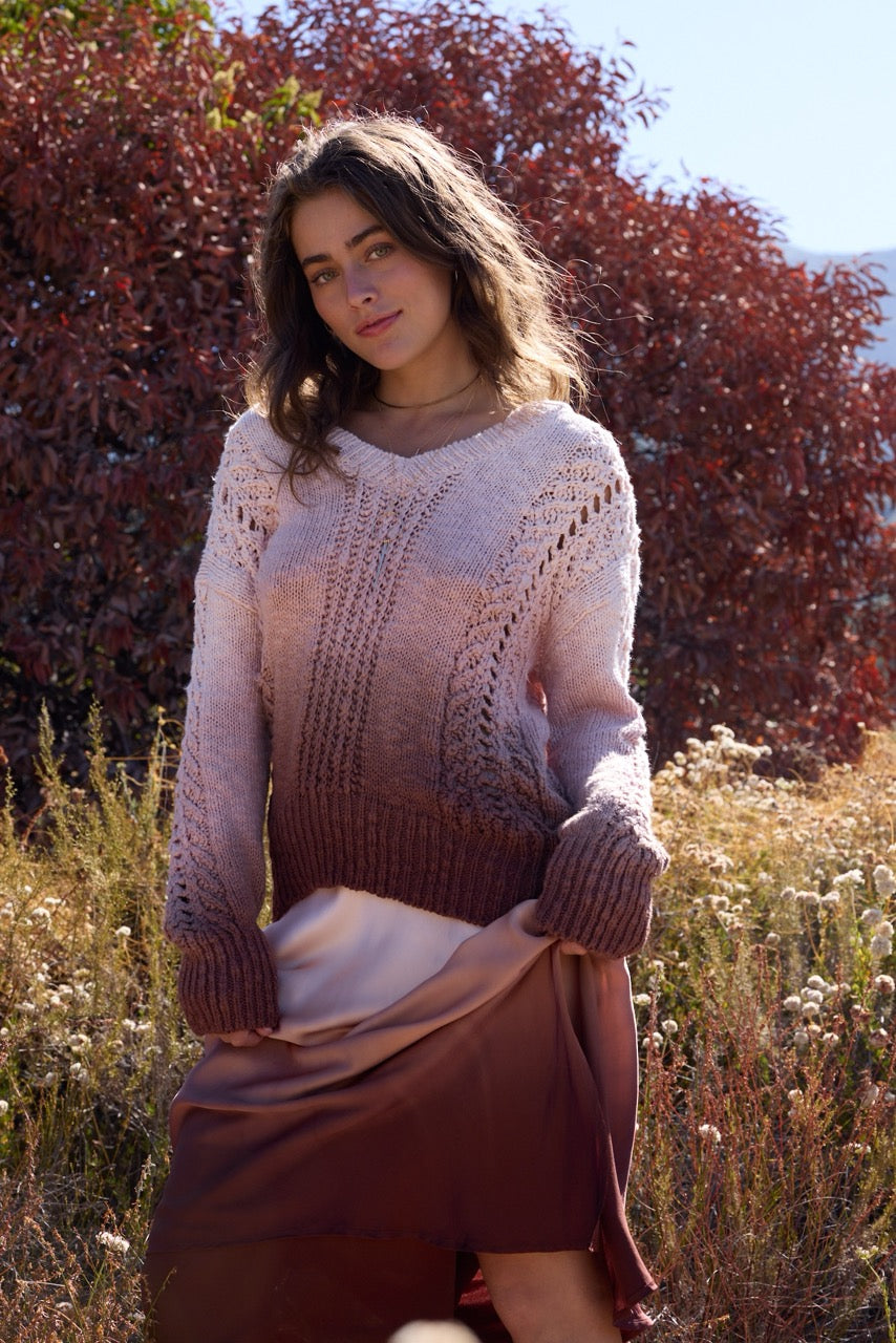 Kenna Oversized V-Neck Sweater // Sepia Ombre