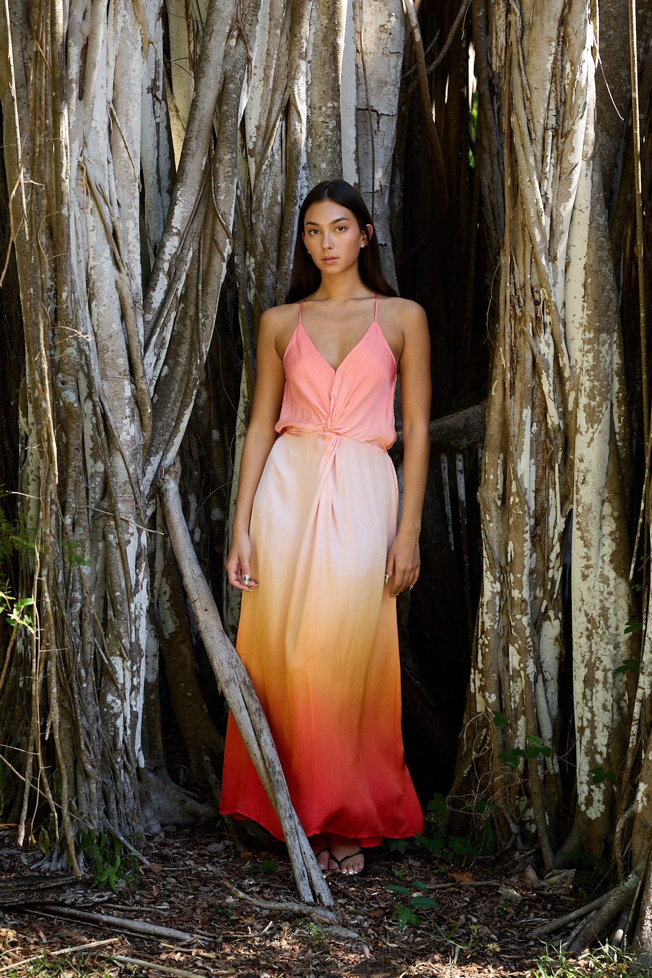 Shayna Hammered Satin Dress // Solar Orange Ombre