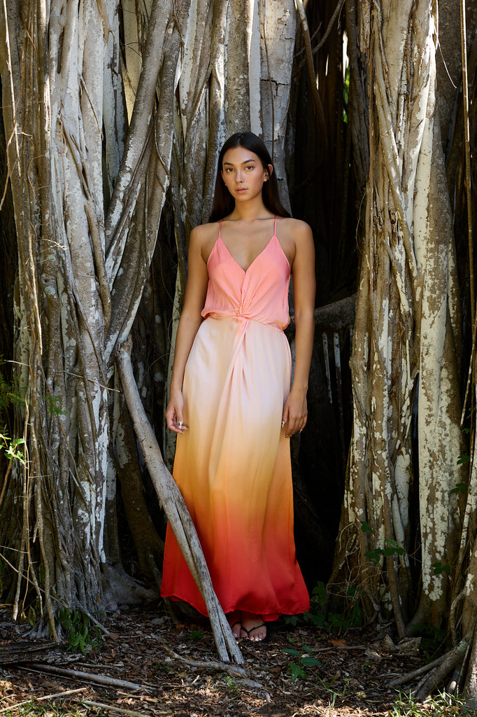 Women's Shayna Hammered Satin Dress in Solar Orange Ombre by YFB