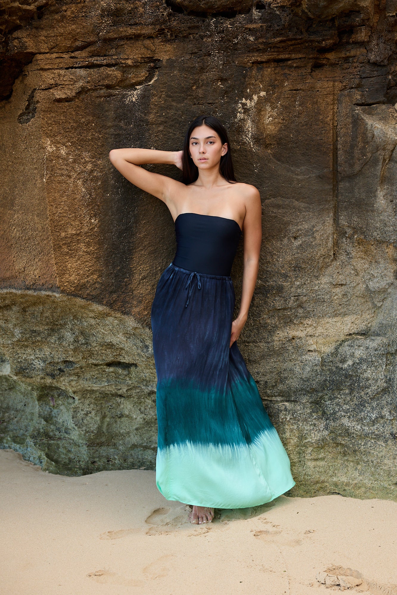 Edola Maxi Skirt // Teal Brushed Ombre