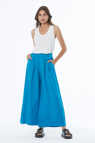 Calvin Crop Trouser in Linen // Sea Pigment ~ SAMPLE NO RETURNS