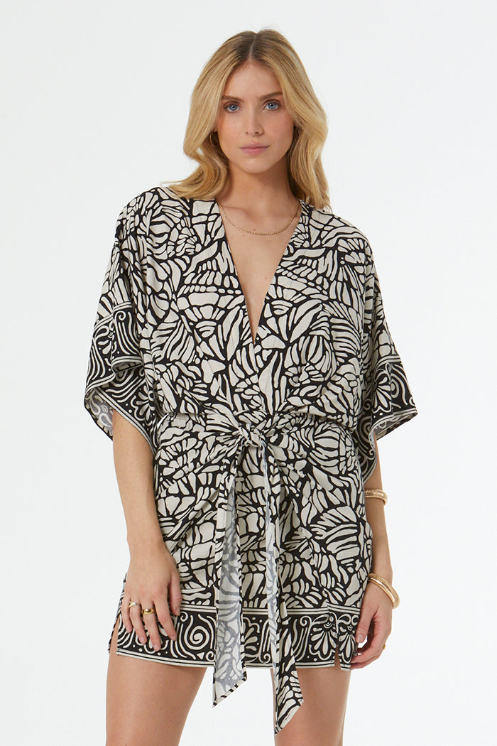 Willa Wrap Dress // Black Shell Print