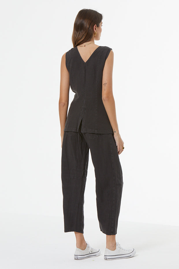 Barret Linen Barrel Pant // Black Olive Pigment