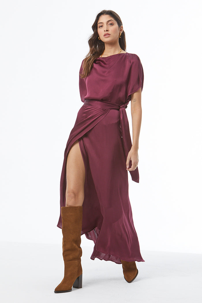 Arla Maxi Wrap Skirt // Cherry Lacquer