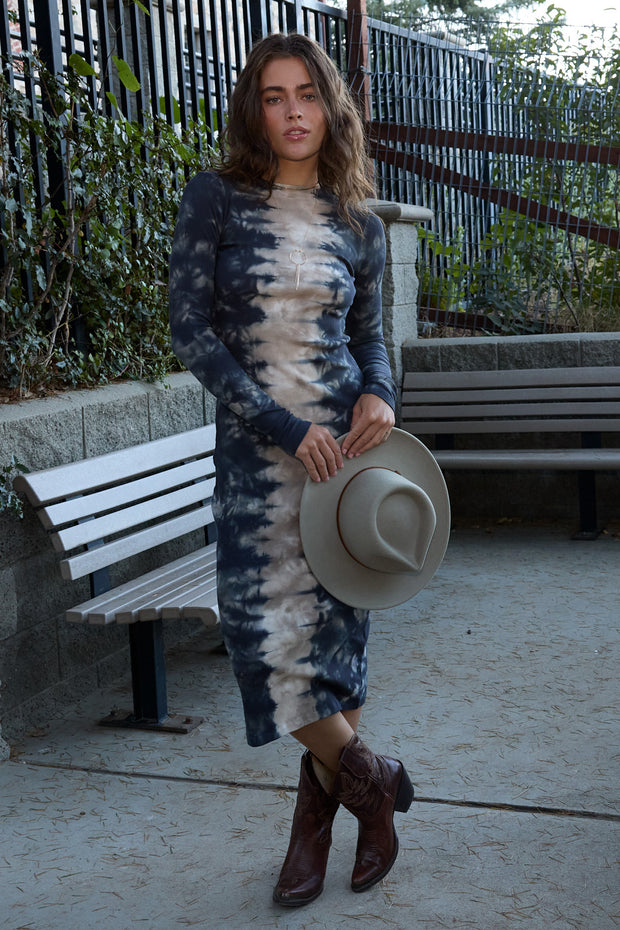 Dax Tie-Dye Rib Knit Midi Dress | Cotton Stretch Dress