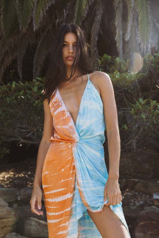 blue tie dye slip dress LNA Clothing