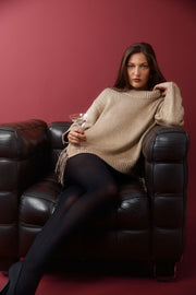 Houston Mock Neck Sweater // Beige Gold Foil Spray