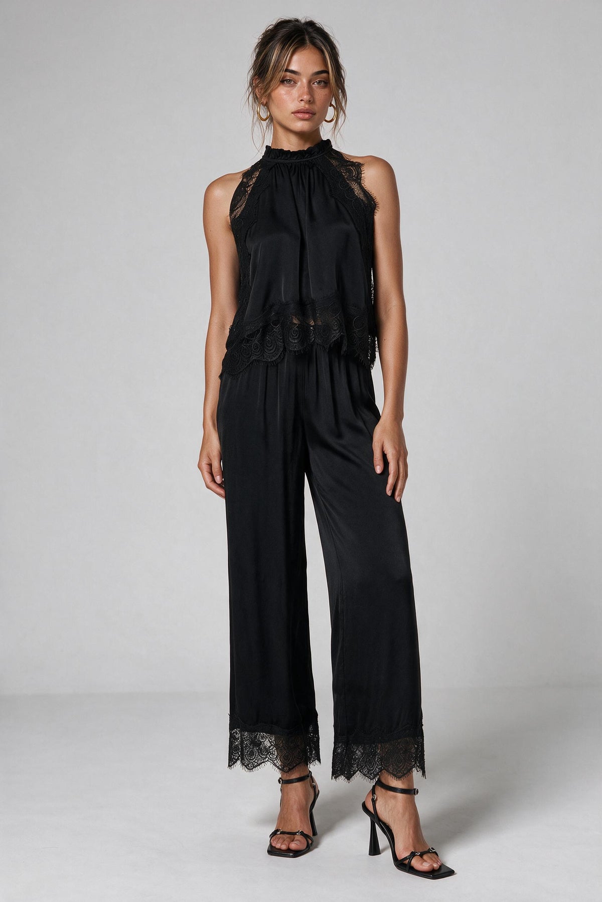 Reeva Lace Trim Pant - Black