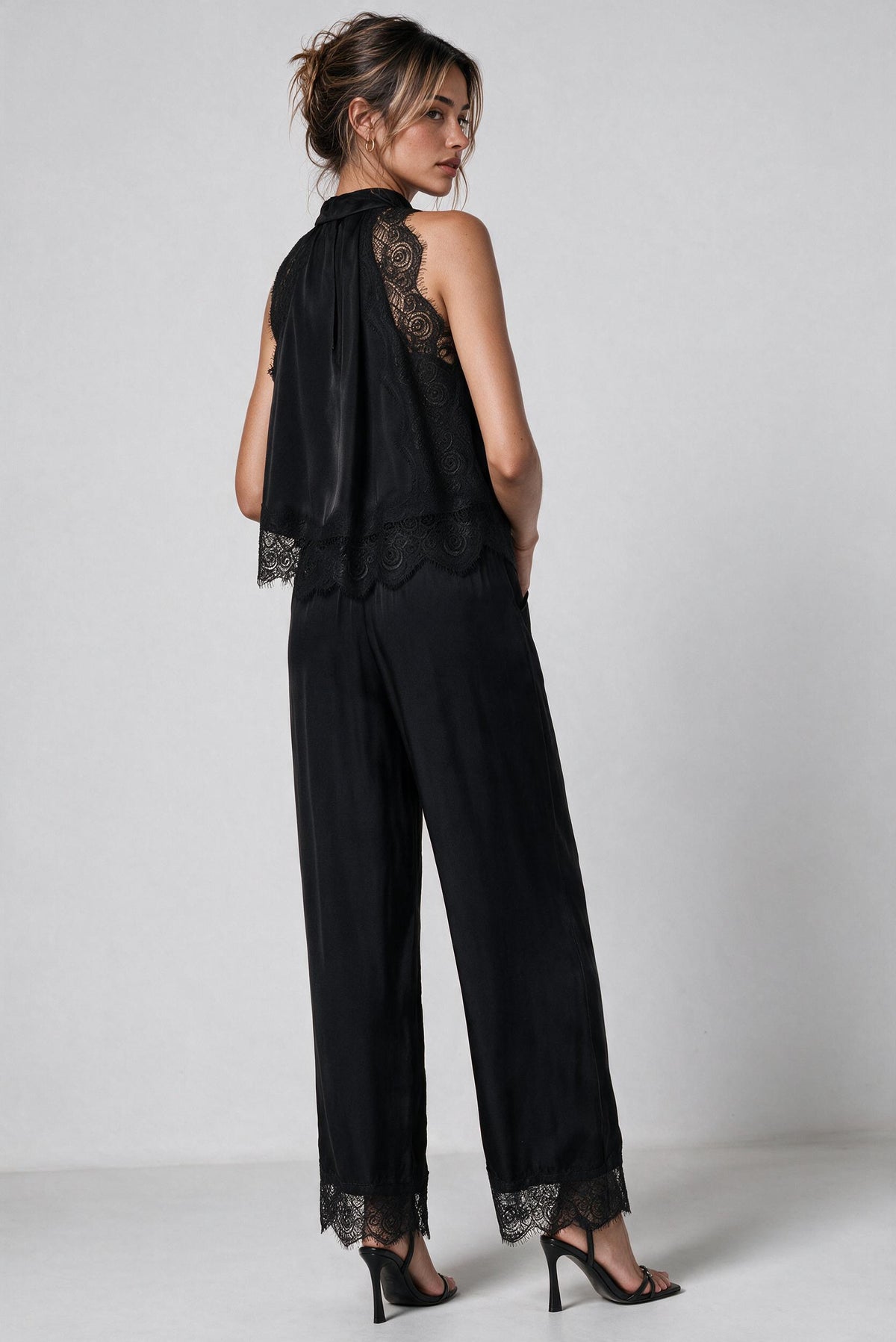 Reeva Lace Trim Pant - Black