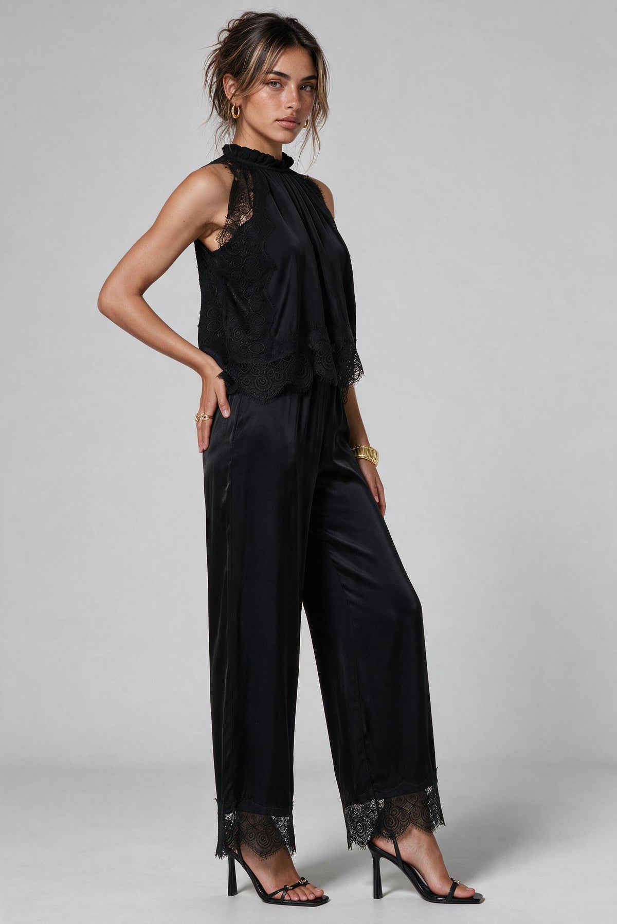 Reeva Lace Trim Pant - Black