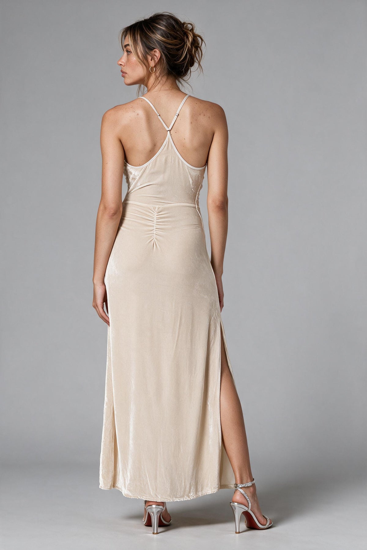 Anika Silk Velvet Dress - Oyster