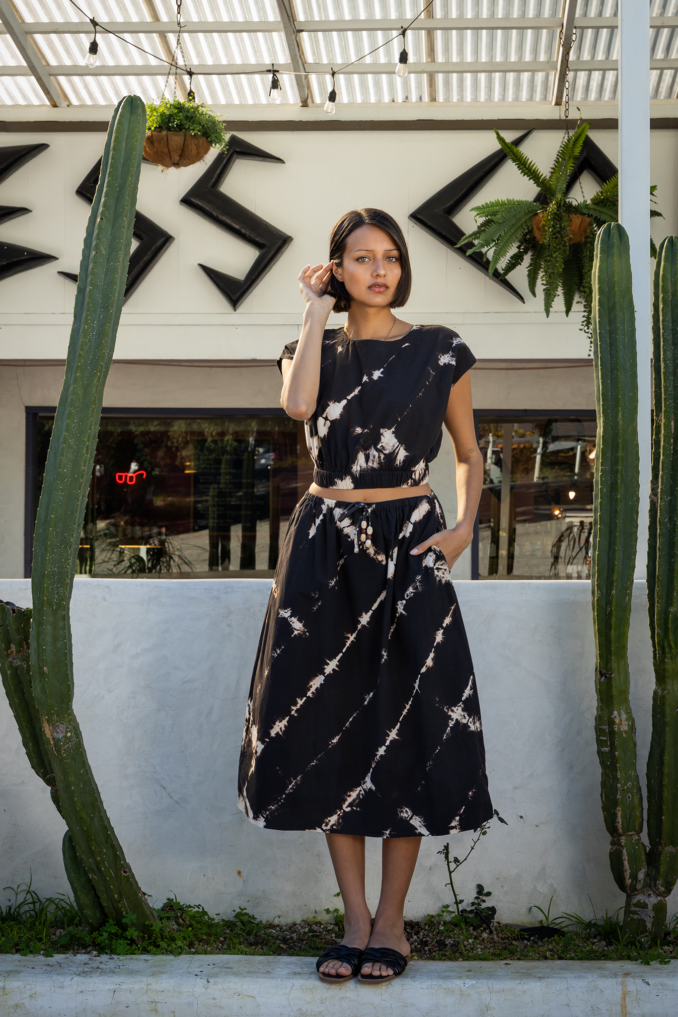 Women's Wendy Top in Black Shibori Wash by YFB